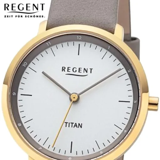 Regent Damen Titan-Armbanduhr Analog Lederarmband grau URBA838