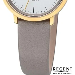 Regent Damen Titan-Armbanduhr Analog Lederarmband grau URBA838
