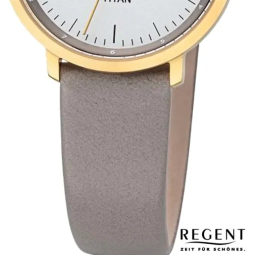Regent Damen Titan-Armbanduhr Analog Lederarmband grau URBA838