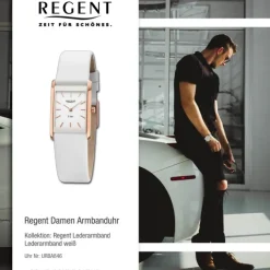 Regent Damen Titan-Armbanduhr rechteck Analog Lederarmband weiß URBA846