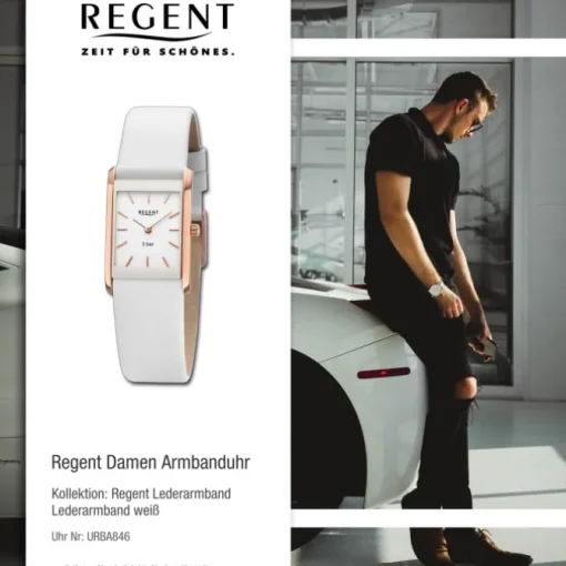 Regent Damen Titan-Armbanduhr rechteck Analog Lederarmband weiß URBA846
