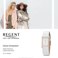 Regent Damen Titan-Armbanduhr rechteck Analog Lederarmband weiß URBA846