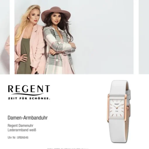 Regent Damen Titan-Armbanduhr rechteck Analog Lederarmband weiß URBA846