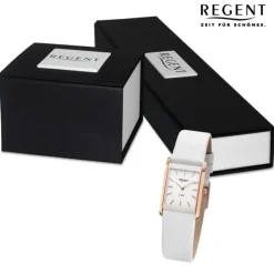 Regent Damen Titan-Armbanduhr rechteck Analog Lederarmband weiß URBA846