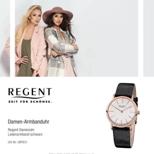 Regent Damen-Armbanduhr - Lederarmband - Quarz Leder schwarz URF831