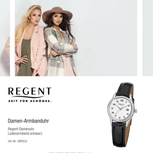Regent Damen-Armbanduhr - Regent Lederarmband - Quarz Leder schwarz URF833