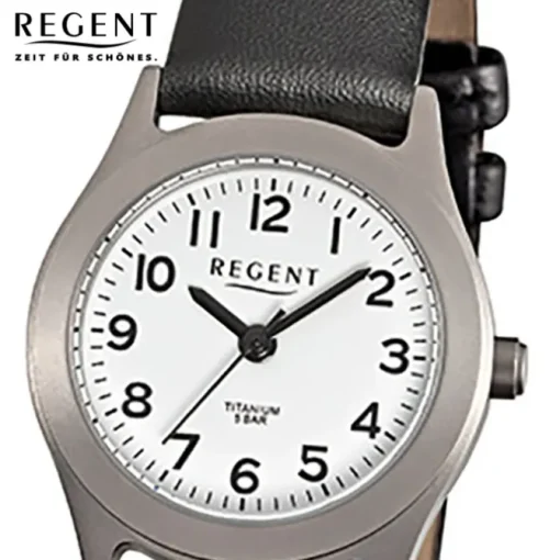 Regent Damen-Armbanduhr - Titan Damenuhren - Quarz Leder schwarz URF871
