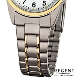 Regent Damen-Armbanduhr - Titan Damenuhren - Quarz silber gold Uhr URF428