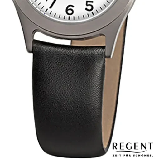 Regent Damen-Armbanduhr - Titan Damenuhren - Quarz Leder schwarz URF871