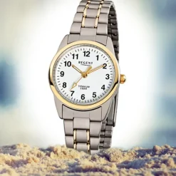 Regent Damen-Armbanduhr - Titan Damenuhren - Quarz silber gold Uhr URF428