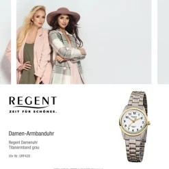 Regent Damen-Armbanduhr - Titan Damenuhren - Quarz silber gold Uhr URF428