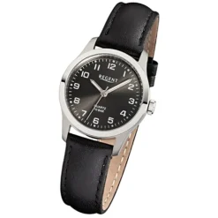 Regent Damen-Armbanduhr F-900 Titan-Uhr Leder-Armband schwarz URF900