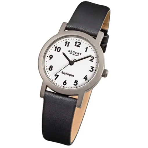 Regent Damen-Armbanduhr F-663 Titan-Uhr Leder-Armband schwarz URF663