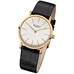 Regent Damen-Armbanduhr F-830 Quarz-Uhr Leder-Armband schwarz URF830