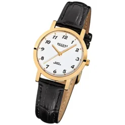 Regent Damen-Armbanduhr F-934 Quarz-Uhr Leder-Armband schwarz URF934