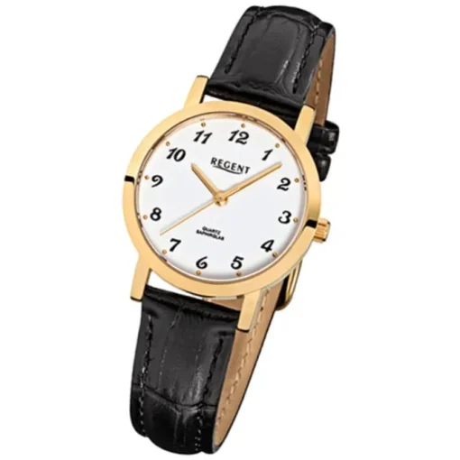 Regent Damen-Armbanduhr F-934 Quarz-Uhr Leder-Armband schwarz URF934