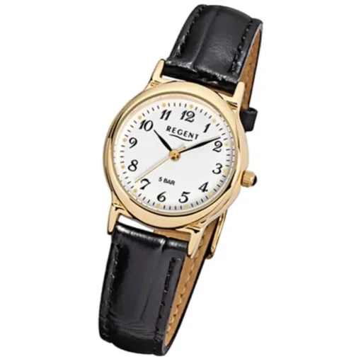 Regent Damen-Armbanduhr F-015 Quarz-Uhr Leder-Armband schwarz URF015