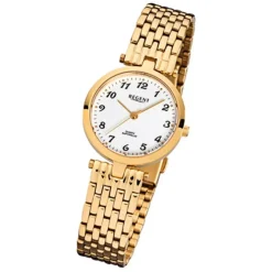 Regent Damen-Armbanduhr F-905 Quarz-Uhr Stahl-Armband gold URF905