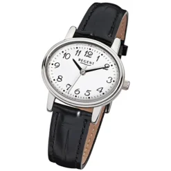 Regent Damen-Armbanduhr F-823 Quarz-Uhr Leder-Armband schwarz URF823