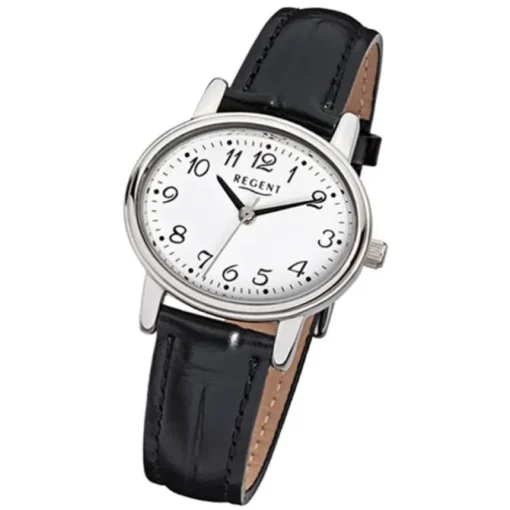 Regent Damen-Armbanduhr F-823 Quarz-Uhr Leder-Armband schwarz URF823