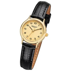 Regent Damen-Armbanduhr F-970 Quarz-Uhr Mini Leder-Armband schwarz URF970