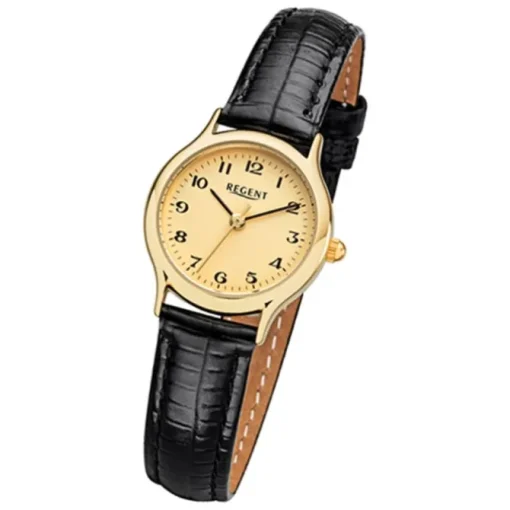Regent Damen-Armbanduhr F-970 Quarz-Uhr Mini Leder-Armband schwarz URF970