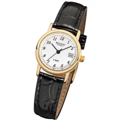 Regent Damen-Armbanduhr F-829 Quarz-Uhr Leder-Armband schwarz URF829