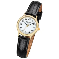 Regent Damen-Armbanduhr F-971 Quarz-Uhr Mini Leder-Armband schwarz URF1415 URF971