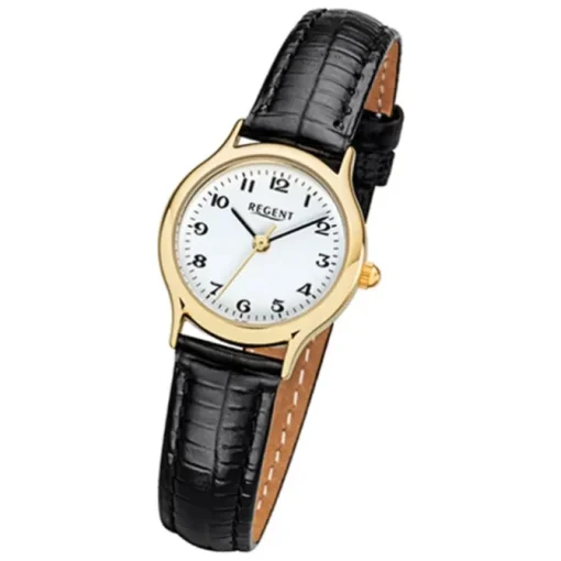 Regent Damen-Armbanduhr F-971 Quarz-Uhr Mini Leder-Armband schwarz URF1415 URF971