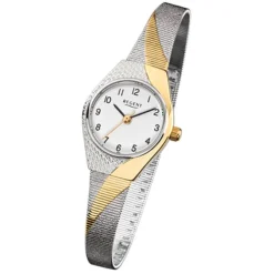 Regent Damen-Armbanduhr F-746 Quarz-Uhr Stahl-Armband silber gold URF746