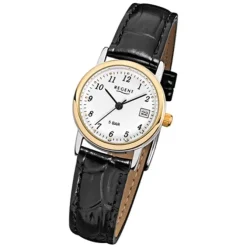 Regent Damen-Armbanduhr F-828 Quarz-Uhr Leder-Armband schwarz URF828