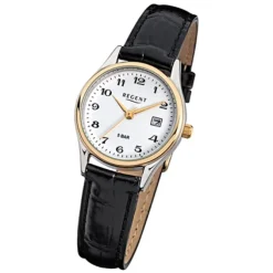 Regent Damen-Armbanduhr F-834 Quarz-Uhr Leder-Armband schwarz URF834