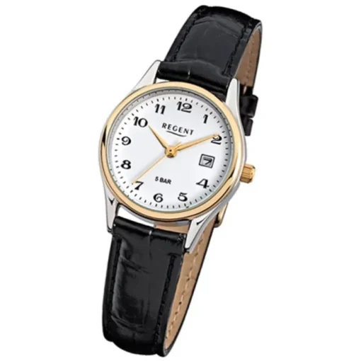 Regent Damen-Armbanduhr F-834 Quarz-Uhr Leder-Armband schwarz URF834