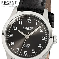 Regent Damen-Armbanduhr F-900 Titan-Uhr Leder-Armband schwarz URF900
