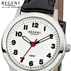 Regent Damen-Armbanduhr F-826 Quarz-Uhr Leder-Armband schwarz URF826