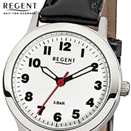 Regent Damen-Armbanduhr F-826 Quarz-Uhr Leder-Armband schwarz URF826