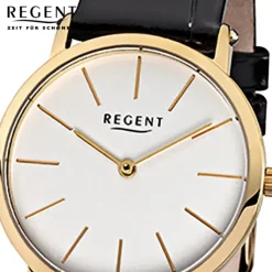 Regent Damen-Armbanduhr F-830 Quarz-Uhr Leder-Armband schwarz URF830