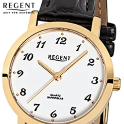 Regent Damen-Armbanduhr F-934 Quarz-Uhr Leder-Armband schwarz URF934