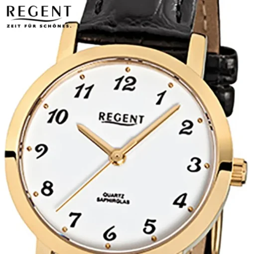 Regent Damen-Armbanduhr F-934 Quarz-Uhr Leder-Armband schwarz URF934