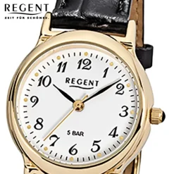 Regent Damen-Armbanduhr F-015 Quarz-Uhr Leder-Armband schwarz URF015