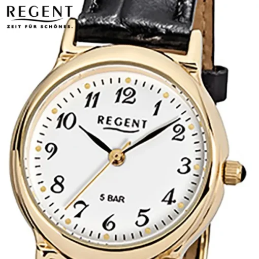 Regent Damen-Armbanduhr F-015 Quarz-Uhr Leder-Armband schwarz URF015
