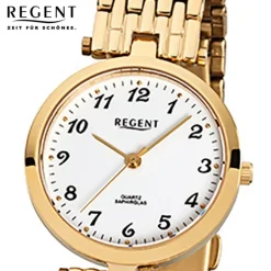 Regent Damen-Armbanduhr F-905 Quarz-Uhr Stahl-Armband gold URF905