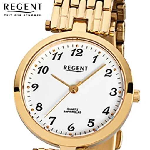 Regent Damen-Armbanduhr F-905 Quarz-Uhr Stahl-Armband gold URF905