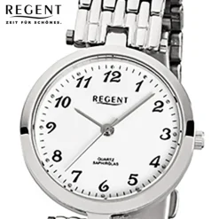 Regent Damen-Armbanduhr F-908 Quarz-Uhr Stahl-Armband silber URF908