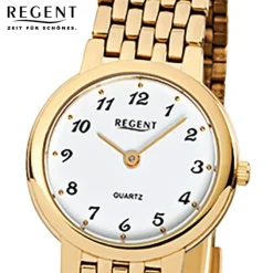 Regent Damen-Armbanduhr F-910 Quarz-Uhr Stahl-Armband gold URF910