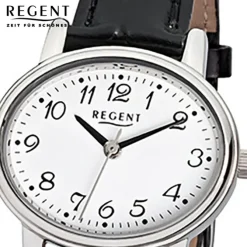 Regent Damen-Armbanduhr F-823 Quarz-Uhr Leder-Armband schwarz URF823