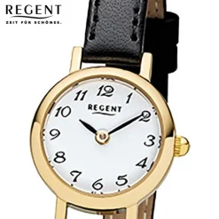 Regent Damen-Armbanduhr F-980 Quarz-Uhr Mini Leder-Armband schwarz URF980