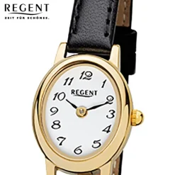 Regent Damen-Armbanduhr F-977 Quarz-Uhr Mini Leder-Armband schwarz URF977