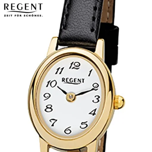 Regent Damen-Armbanduhr F-977 Quarz-Uhr Mini Leder-Armband schwarz URF977
