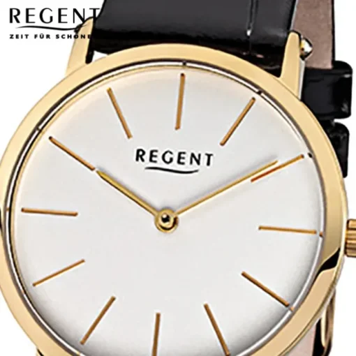 Regent Damen-Armbanduhr F-830 Quarz-Uhr Leder-Armband schwarz URF830